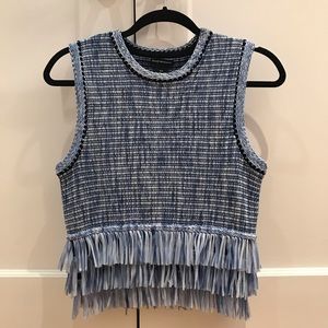 Club Monaco Shell Blue Fringed Sweater Tank